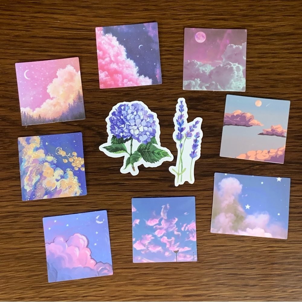 NEW Stickers Assortment, Purple, Pink, Blue, Hydrangea Flowers, Scrapbooking